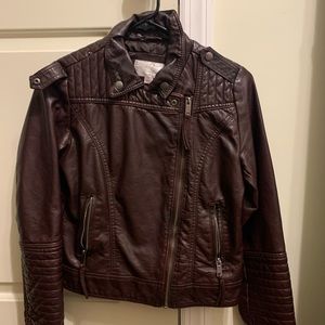 Side-zipper Brown Faux-Leather Moto Jacket